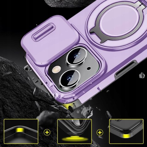Etui do iPhone 14 i IPhone 13 Pancerne Fioletowe Uchwyt Osłona aparatów
