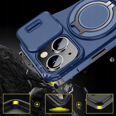 Etui do iPhone 14 i IPhone 13 Pancerne Niebieskie Uchwyt Osłona aparatów