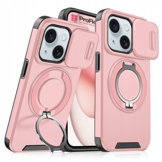 Etui do iPhone 14 i IPhone 13 Pancerne Różowe Uchwyt Osłona aparatów Case
