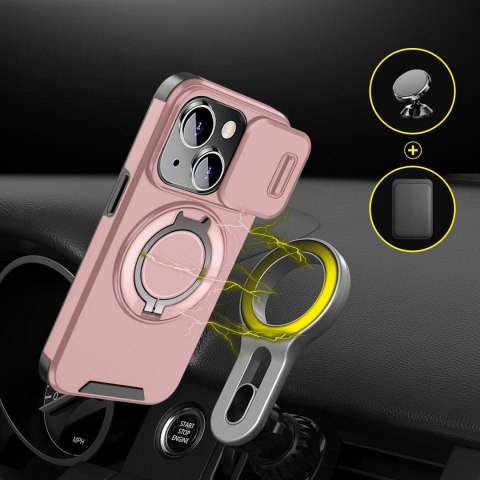Etui do iPhone 14 i IPhone 13 Pancerne Różowe Uchwyt Osłona aparatów Case