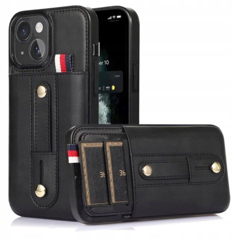 Etui do iPhone 15 Czarne Skórzane Case Skórzany Czarny Portfel Obudowa