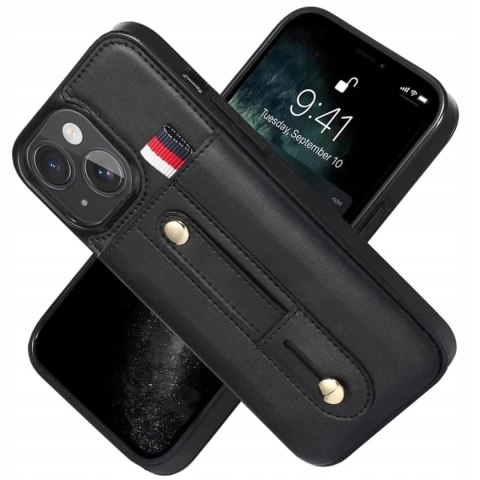 Etui do iPhone 15 Czarne Skórzane Case Skórzany Czarny Portfel Obudowa