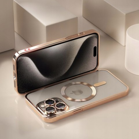 Etui do iPhone 15 Pro Złote do MagSafe Przezroczyste Ochrona Aparatu Złoty