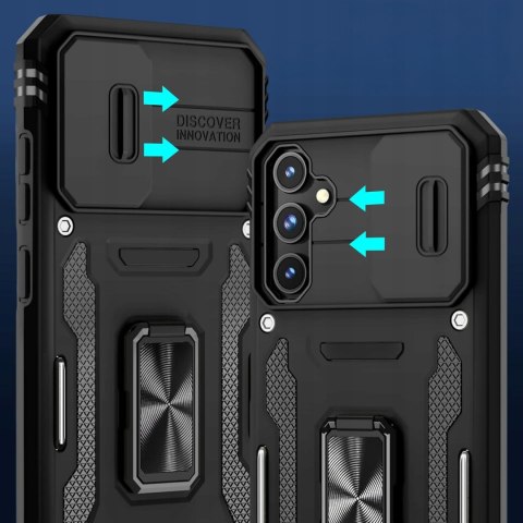 Etui do Samsung A54 Czarne Pancerne z Podstawką Wojskowe Militarne Case