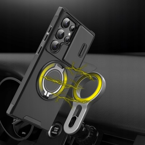 Etui do Samsung S23 Ultra Pancerne Czarne Zamykany Aparat Case Podstawka