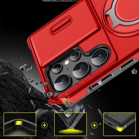 Etui do Samsung S25 Ultra Pancerne Czerwone Zamykana Osłona Aparatu