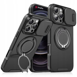 Etui do iPhone 16 Pro Czarne Pancerne z Podstawką Zamykana Osłona Aparatu