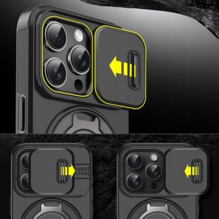 Etui do iPhone 16 Pro Czarne Pancerne z Podstawką Zamykana Osłona Aparatu