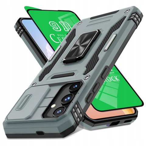 Etui do Samsung S24+ Plus i Folia na ekran Szare Zamykana Osłona Aparatu
