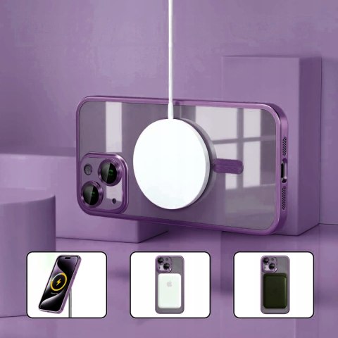 Etui do iPhone 14 Fioletowe Matowe do MagSafe Purpurowy Mat bezbarwne Case