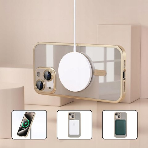 Etui do iPhone 14 Złote Matowe do MagSafe Złoty Mat bezbarwne przezroczyste
