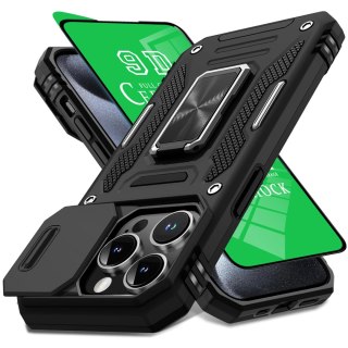 Etui do iPhone 15 Pro Max i Folia na ekran 6,7" Czarne Wojskowe Militarne