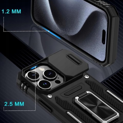 Etui do iPhone 15 Pro Max i Folia na ekran 6,7" Czarne Wojskowe Militarne