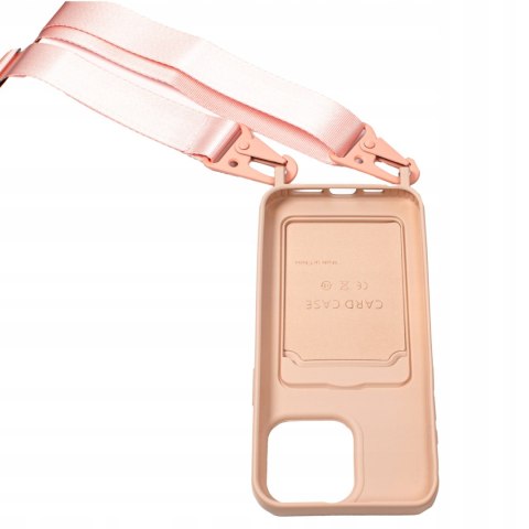 Etui z paskiem do iPhone 15 Pro różowe silikonowe pudrowy róż z kieszenią